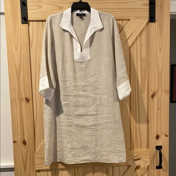 Karen Kane Women's Contrast Shift Dress, L, Oatmeal, 100% Linen Karen Kane Women's Contrast Shift Dress, L, Oatmeal, 100% Linen